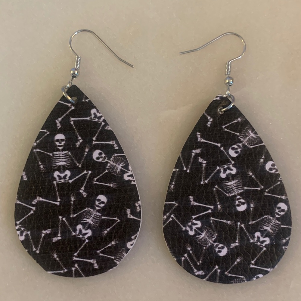 Skeleton Print Teardrop Earrings